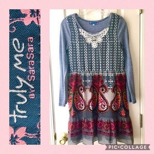 Truly me embellished long sleeve paisley dress